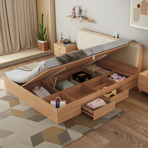 侧开气动高箱储物床带抽屉主卧婚床小户型1.5m米1.8m双人收纳床