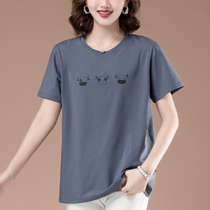 全棉t桖女宽松夏季2022新款短袖纯棉t恤妈妈夏装加肥加大200斤薄