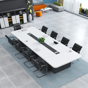 大型白色会议桌长桌简约现代员工培训桌条形桌办公室洽谈桌椅组合