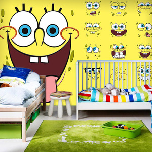 大型壁画卡通动漫海绵宝宝墙纸幼儿园主题餐厅乐园儿童房卧室壁纸
