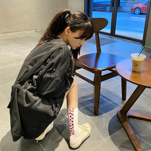 ilookwazi个性外穿中筒袜女ins潮日韩百搭网红运动豹纹拼色长袜棉