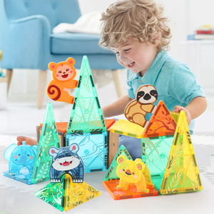 科博动物磁力片森林拼图彩窗吸铁石玩具儿童拼装积木卡通2岁宝宝4