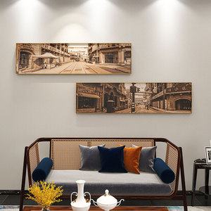 老上海装饰画民国上海滩弄堂挂画火锅店复古怀旧街景背景墙壁画