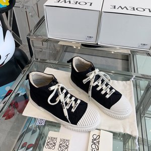 法国正品loewe罗意威女鞋高帮板鞋帆布鞋休闲平底运动鞋小白鞋子