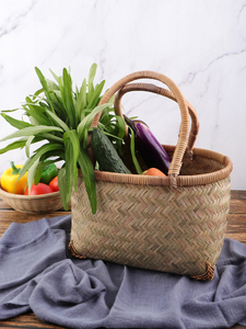 竹编菜篮手提家用手工编织制品大中小号收纳筐买菜购物环保竹篮子
