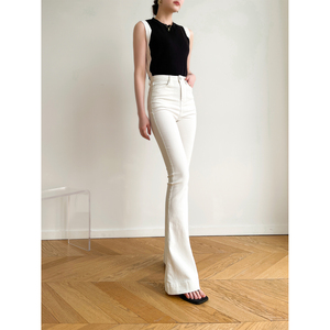 「白色超模裤」微喇牛仔裤175高个子高腰弹力显瘦阔腿裤加长女裤