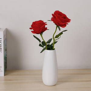 仿真玫瑰花客厅装饰电视柜插花摆设绢花单支塑料假花花束干花摆件