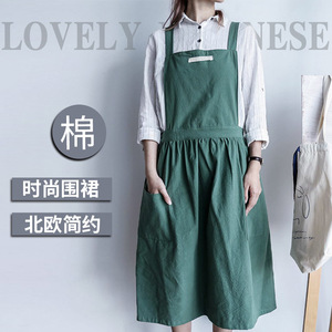 儿童围裙定制logo印字罩衣纯棉女时尚可爱日系韩版厨房工作服男士