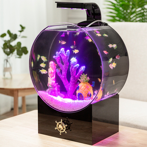 亚克力创意鱼缸小型家用桌面客厅水族箱生态懒人椭圆形圆形缸