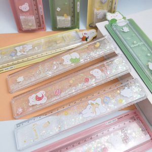 创意卡通流沙尺子可爱少女心网红减压水晶透明直尺20cm带波浪线多功能