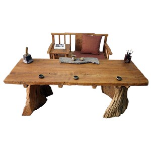 老榆木家具老门板茶桌椅组合原生态禅意茶几新中式实木复古茶台