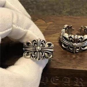 戒指男网红爆款鸢尾花指环ch克罗心戒指男潮复古摇滚s925银不掉色