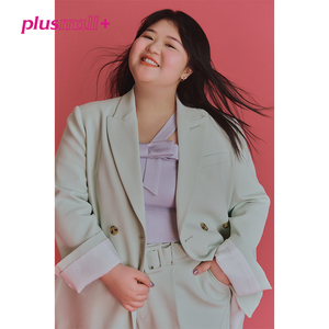 plusmall杨天真大码西服女早春复古休闲双排扣高级设计感西装外套
