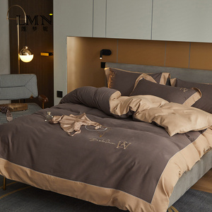 四件套秋冬纯棉全棉100支磨毛巧克力棕色床单被套床笠款床上用品