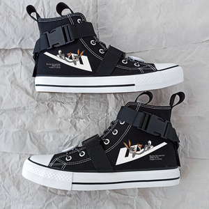 回力ow联名offwhite樱花机能风爆改高帮鞋男兔八哥涂鸦手绘帆布鞋