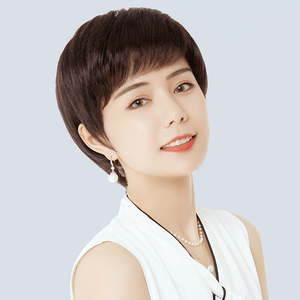 假发女短发真发自然全真人头发头套透气仿真假发套时尚中老年妈妈