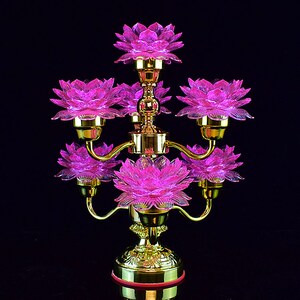 led九品旋转供佛荷花灯七品佛曲莲花灯佛供灯佛前长明灯七彩观音