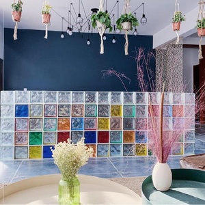 玻璃砖隔断墙透明方形客厅空心砖蓝边酒店装修地砖彩色隔热半透明
