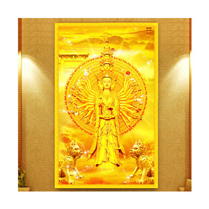 纯手工十字绣成品金手观音观音赐福千手观音装饰画人工绣好的出售