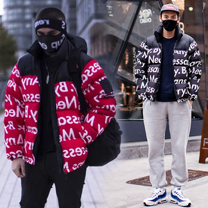 ins2019sup联名15fw潮黑色短款弹幕羽绒服90白鸭