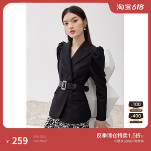 【反季款】黑标系列欧时力西装外套女冬装羊腿袖配腰带1WH3045210
