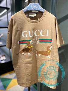 国内现货gucci/古驰 新款小狗图案字母卡通logo短袖男 t恤女 半袖