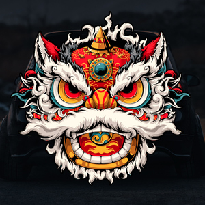 国潮醒狮车贴遮挡划痕大号电动车贴纸创意个性3d狮子车身图案贴画