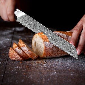 面包刀吐司刀不掉渣切片刀锯齿刀切蛋糕刀烘焙不锈钢大马士革钢刀