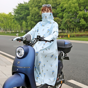 夏季骑车防晒装备电瓶电动车防晒衣带口罩长款遮脚防晒服女摩托车