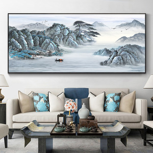 新中式沙发背后客厅装饰画单独一副背有靠山水大气大尺寸背景墙上