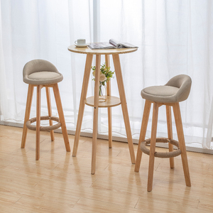 实木吧台桌家用高脚桌椅组合北欧创意简约奶茶店酒吧铁艺咖啡桌子