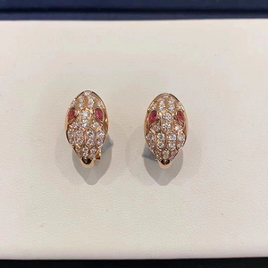 18k玫瑰金白金宝格丽蛇头耳钉镶钻满钻红玉髓锁骨链项链手镯戒指