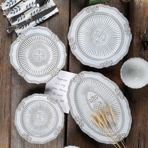 陶瓷盘子家用餐盘法式碗盘套装北欧创意西餐网红欧式牛排浮雕餐具