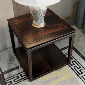 新中式全实木角几沙发边几现代轻奢方几黑檀色茶几高档乌金木家具