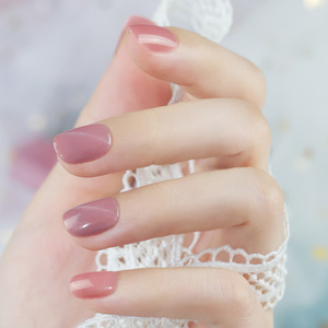 穿戴式美甲假指甲贴片成品短款可拆卸冰透粉色日系m068桃色猫眼石