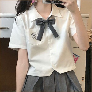 2022夏日系学生jk制服衬衫女刺绣短袖衬衣宽松学院风上衣短款小众