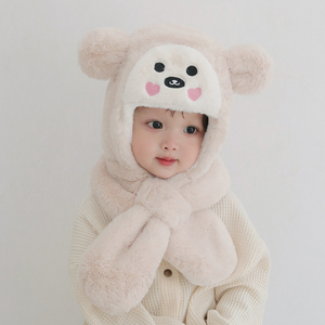 宝宝帽子婴儿围巾一体儿童男童女童保暖护耳帽秋冬季加厚可爱超萌