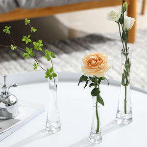 小花瓶插花玻璃透明迷你细口客厅摆件单支水培轻奢高级感一枝花