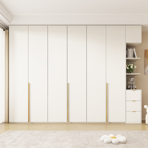 奶油侘寂风女生衣柜家用卧室储物收纳柜极简现代组装实木衣橱八门