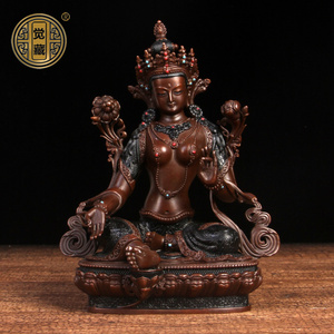 觉藏 黄铜绿度母菩萨佛像摆件多罗菩萨救八难度母尼泊尔供奉工艺