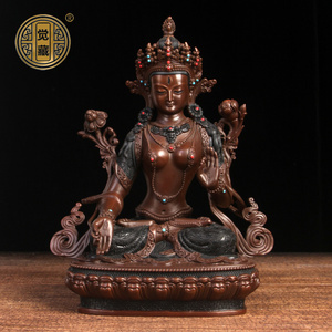 觉藏 黄铜白度母佛像摆件藏传救度佛母长寿三尊宗佛像尼泊尔工艺