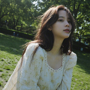 欧阳娜娜同款花边方领碎花长袖上衣衬衫短裤套装可爱减龄防晒套装