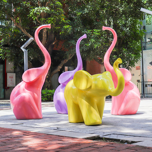 仿真简约几何抽象大象玻璃钢雕塑公园花园小区酒店售楼处装饰摆件