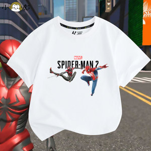 漫威蜘蛛侠2蜘蛛人PS5游戏周边短袖t恤衫男女儿童装学生宝宝半袖