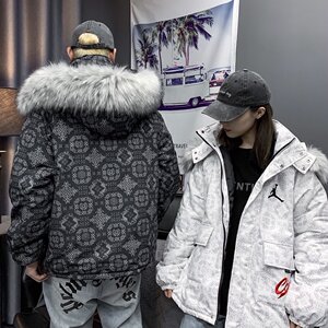 美国乔丹正品刺绣clot联名aj男女外套加厚龙图腾满印情侣羽绒棉服