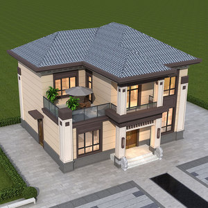 新农村自建房设计图新中式风格二层全套效果图施工图别墅设计图纸