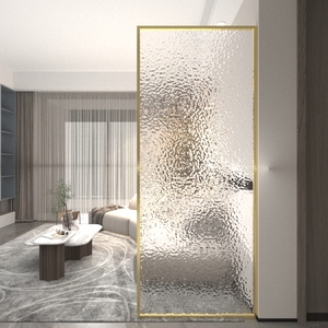 轻奢水波纹艺术玻璃隔断入户屏风定制简约客厅玄关卫生间浴室半墙