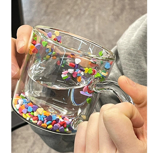 心心啵啵杯流沙玻璃杯子网红ins风高颜值双层可爱少女生创意水杯