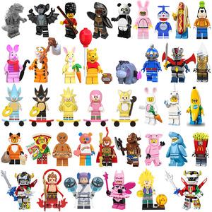卡通抽抽乐积木玩偶小熊机械兔熊猫人僵尸鲨鱼小人仔兼容乐高玩具