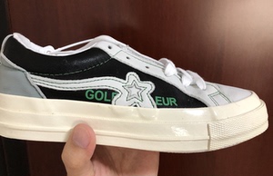 匡威涂鸦golf小花皮面蓝色低帮板鞋印花鞋底帆布